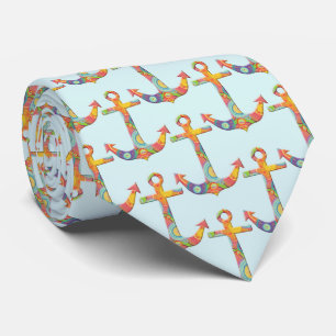 Nautical Anchor Retro 60s Psychedelic Sailing Neck Neck Tie