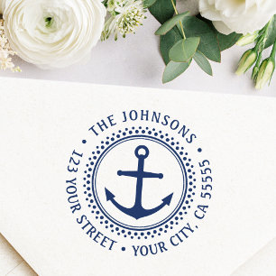 Nautical anchor return address self-inking stamp