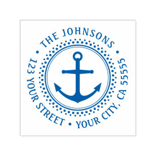 Nautical anchor return address self-inking stamp