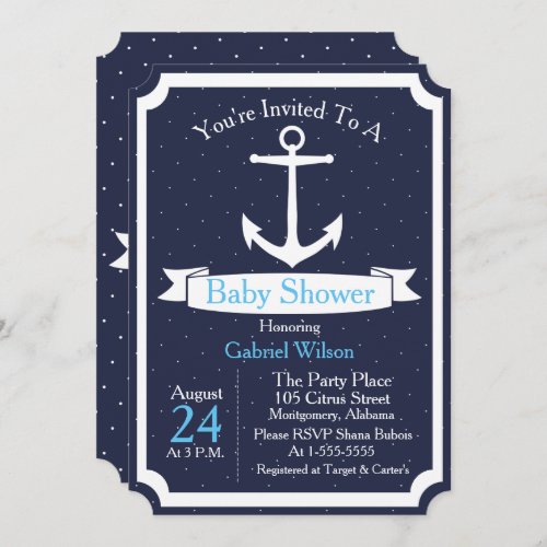 Nautical Anchor  Ribbon Baby Boy Baby Shower Invitation