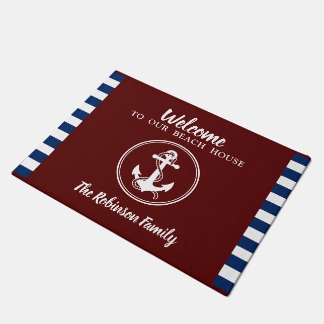 Nautical Anchor Rope Beach House Family Name Doormat (Angled)