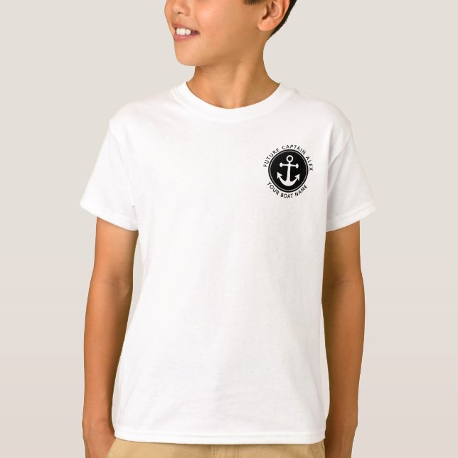 Nautical Anchor Rope Black Custom Boat Name T-Shirt (Front)
