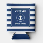 Nautical Anchor Rope Blue Striped Boat Captain Can Cooler (Front)