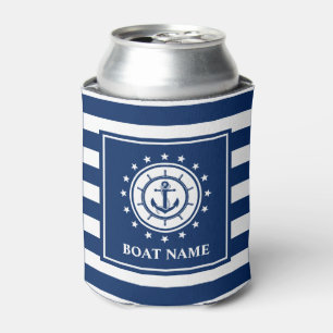 Nautical Anchor Rope Blue Striped Boat Name Stars Can Cooler