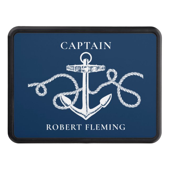 Nautical Anchor Rope Boat Captain Monogram Hitch Cover (Front)