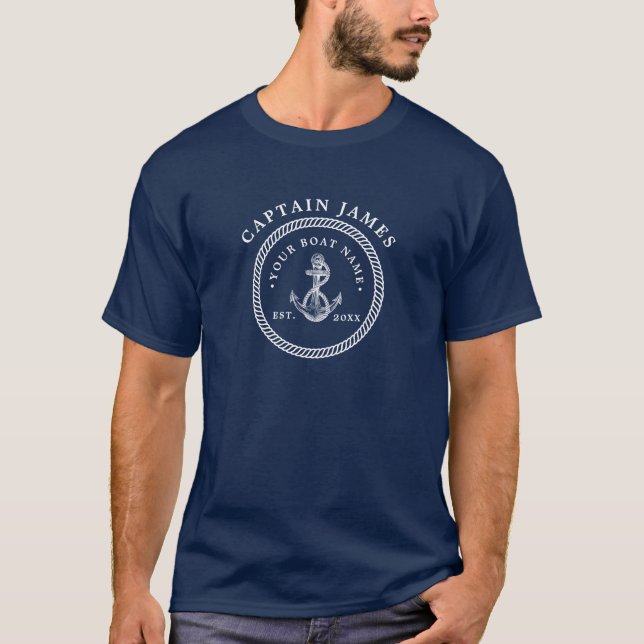 Nautical Anchor & Rope Boat & Captain's Names T-Shirt (Front)