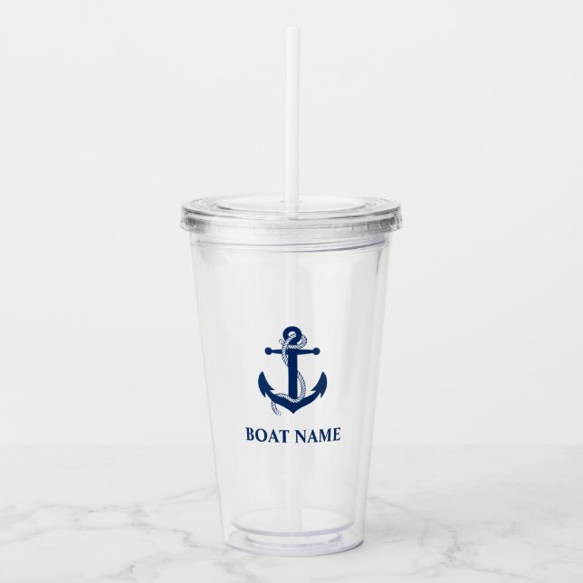 Nautical Anchor Rope Boat Name Acrylic Tumbler (Front)