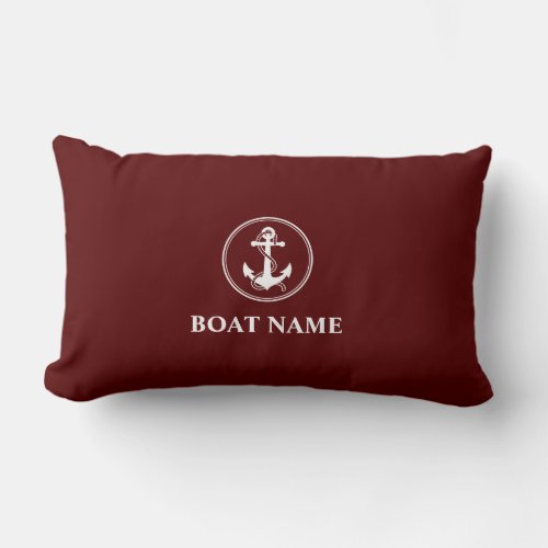 Nautical Anchor Rope Boat Name Deep Red Lumbar Pillow