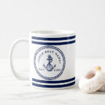 Nautical Anchor &amp; Rope Boat Name Navy Blue &amp; White Coffee Mug