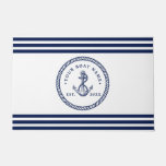 Nautical Anchor &amp; Rope Boat Name Navy Blue &amp; White Doormat