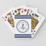 Nautical Anchor &amp; Rope Boat Name Navy Blue &amp; White Playing Cards