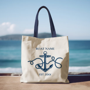 Nautical Anchor Rope Boat Name Tote Bag