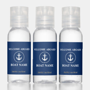 Nautical Anchor Rope Boat Name Welcome Aboard Blue Hand Sanitizer
