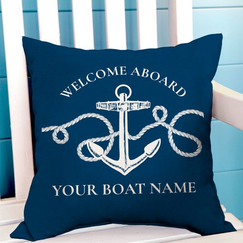Nautical Anchor Rope Boat Name Welcome Outdoor Pillow
