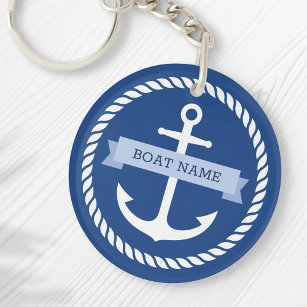 Nautical anchor rope border boat name keys keychain