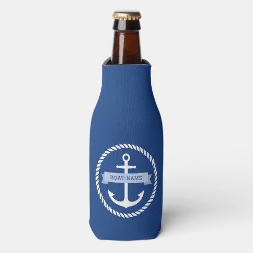 Nautical anchor rope border boat name on banner bottle cooler