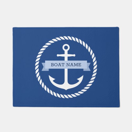 Nautical anchor rope border boat name on banner doormat