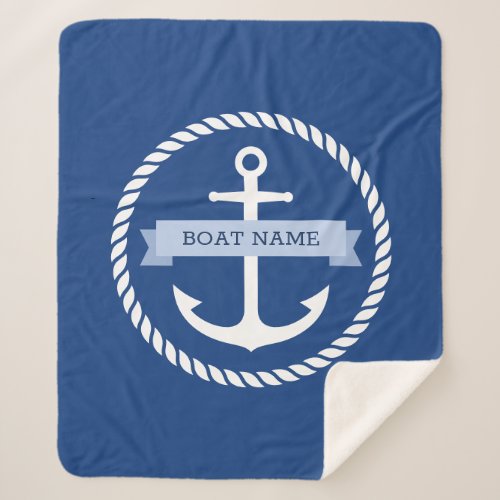 Nautical anchor rope border boat name on banner sherpa blanket