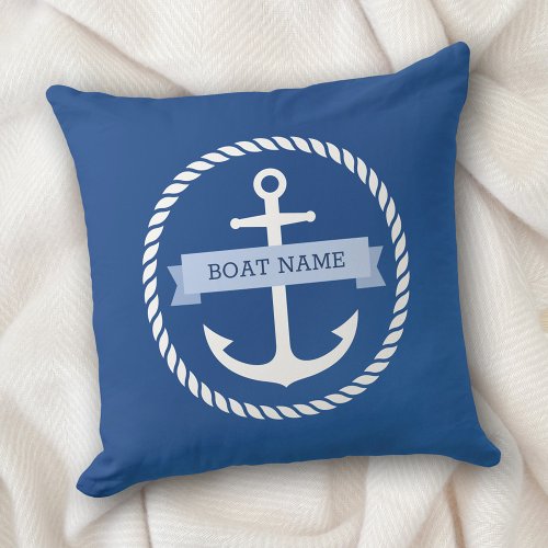 Nautical anchor rope border boat name on banner throw pillow