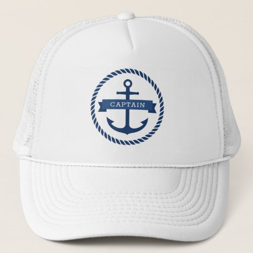 Nautical anchor rope border captain on banner trucker hat