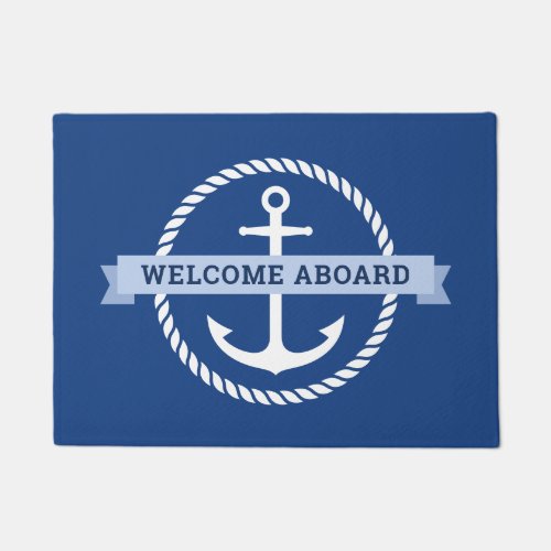 Nautical anchor rope border welcome aboard doormat