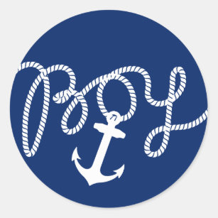 Nautical aqua blue silhouette anchor rope classic round sticker, Zazzle