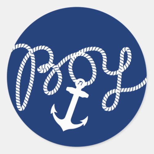 Nautical Anchor  Rope Boy Baby Shower Classic Round Sticker