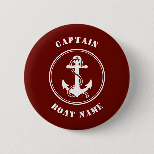 Nautical Anchor Rope Captain Boat Name Deep Red Button
