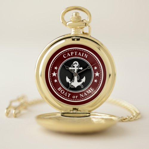 Nautical Anchor  Rope Captain Boat Name Navy Red Pocket Watch
