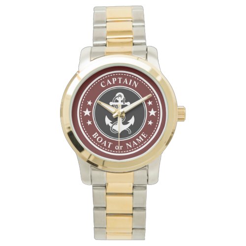 Nautical Anchor  Rope Captain Boat Name Navy Red Watch