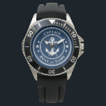 Nautical Anchor & Rope Captain Boat Name Navy Watch<br><div class="desc">A Nautical Ship Anchor and Rope with Captain Rank or other title and Your Name or Boat Name on a Stylish Wrist Watch. This personalized Pocket Watch will not just time but also is a fun conversation piece. Perfect for Father's Day but also makes a great gift for any occasion....</div>