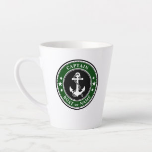 Nautical Anchor Rope Captain Boat or Name Green Latte Mug