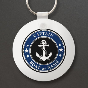 Nautical Anchor & Rope Captain Name or Boat Navy Keychain