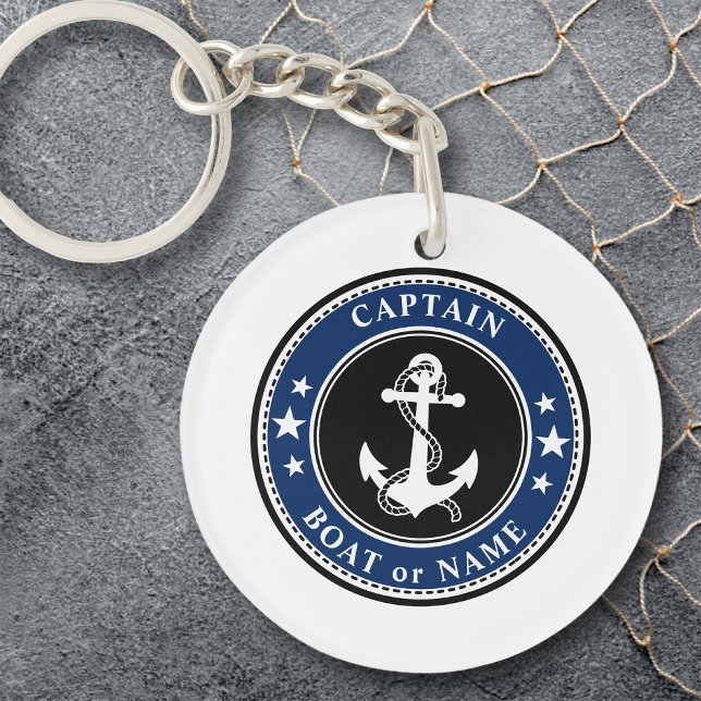 Nautical Anchor & Rope Captain or Boat Name Navy Keychain (Creator Uploaded)