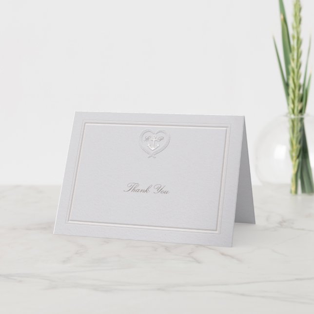 Nautical Anchor Rope Crest Classic Formal Wedding Thank You Card (Front)