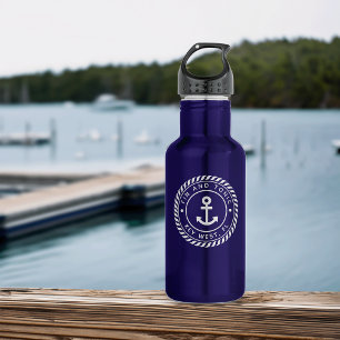 Nautical Anchor & Rope Custom Boat Name Stainless Steel Water Bottle