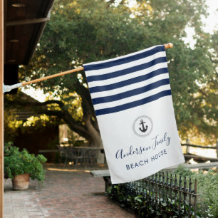 Nautical Anchor & Rope Family Beach House Flag