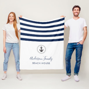 Nautical Anchor & Rope Family Beach House Fleece Blanket