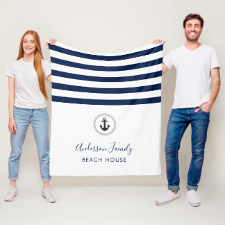 Nautical Anchor & Rope Family Beach House Fleece Blanket