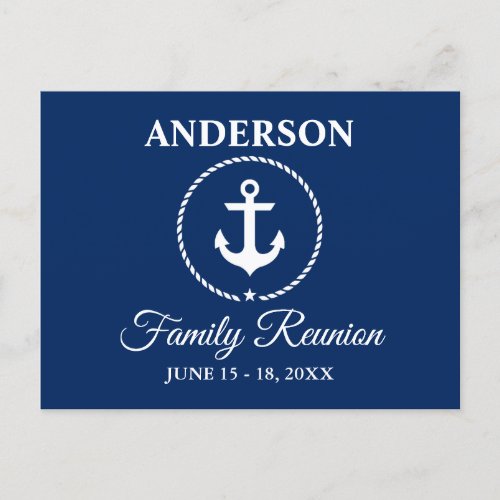 Nautical Anchor Rope Family Reunion Navy Blue Postcard