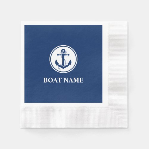 Nautical Anchor Rope Navy Blue Boat Name Napkins