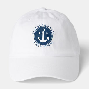 Nautical Anchor Rope Navy Blue Captain Boat Name Hat