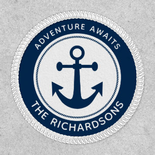 Nautical Anchor Rope Navy Blue Personalized Patch