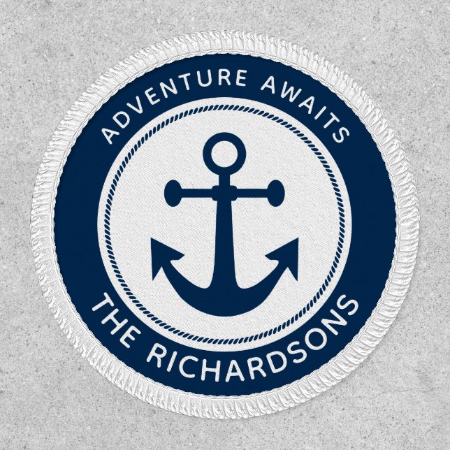 Nautical Anchor Rope Navy Blue Personalized Patch (Front)