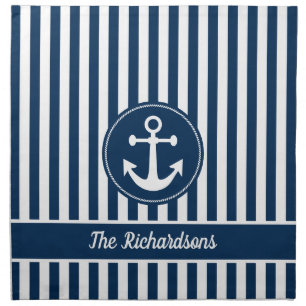 Nautical Anchor Rope Navy Blue Stripes Custom Cloth Napkin