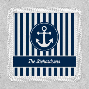 Nautical Anchor Rope Navy Blue Stripes Custom Patch