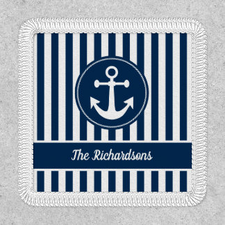 Nautical Anchor Rope Navy Blue Stripes Custom Patch