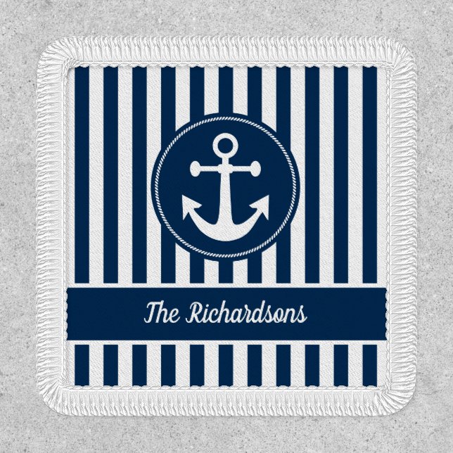 Nautical Anchor Rope Navy Blue Stripes Custom Patch (Front)