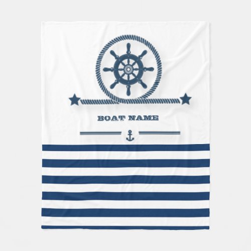 NauticalAnchorRope Navy Blue Stripes Fleece Blanket