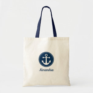 Nautical Anchor Rope Navy Blue White Custom Tote Bag